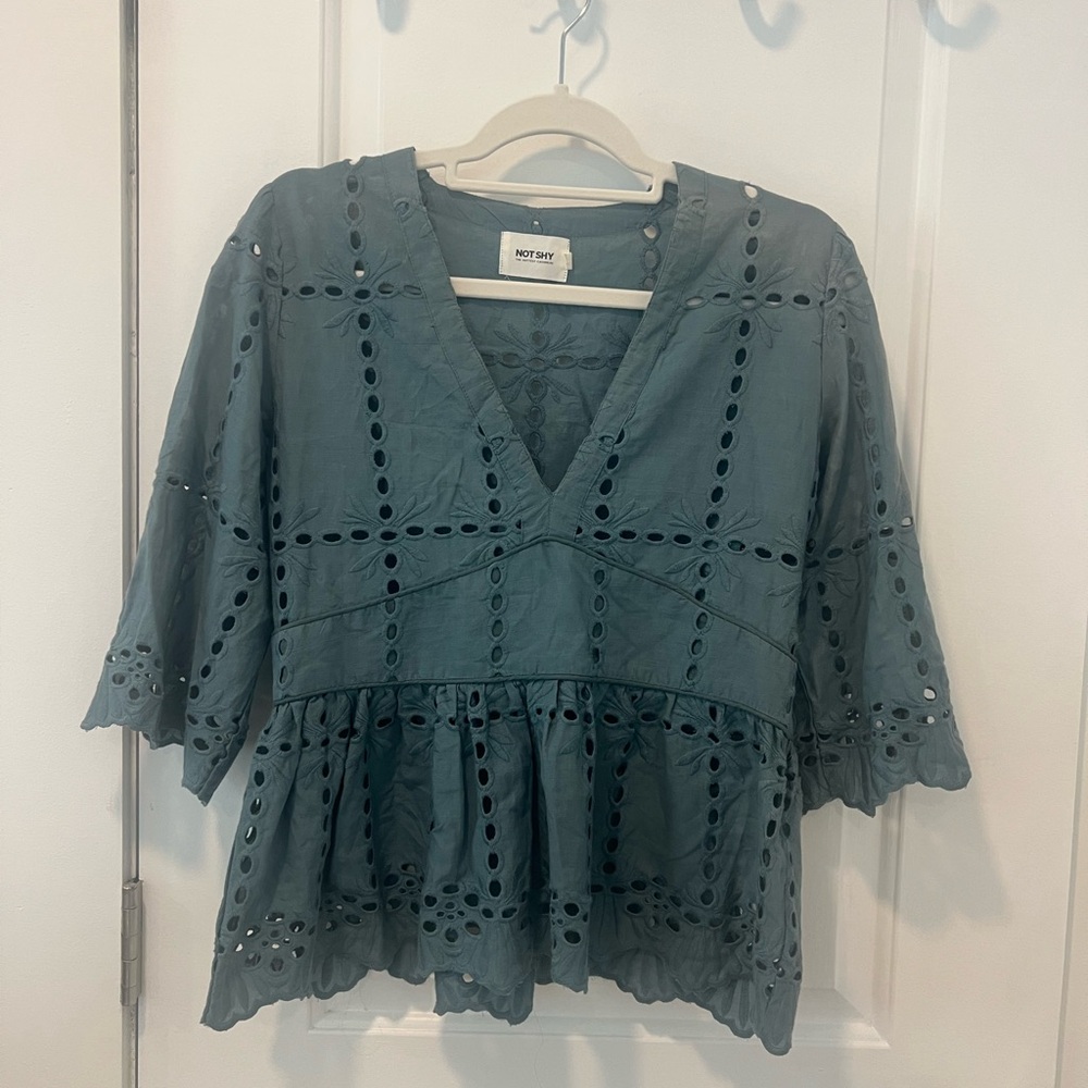Not Shy Blue Cotton Shirt Size XS
